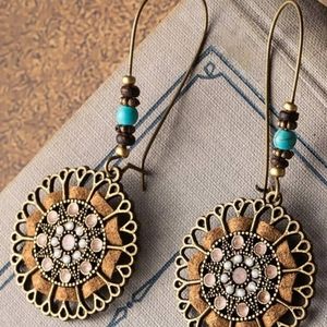 Round Woven Turquoise Colored Earrings